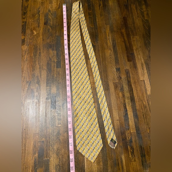 Christian Dior Monsieur Silk Neck Tie Made in Canada Gold Yellow Gray All Over - Picture 5 of 7